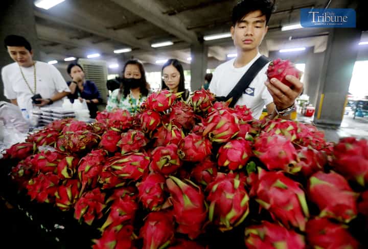 Customers purchase dragon fruit from the kadiwa store inside the Bureau of Animal Industry and National Irrigation Administration (NIA) in Quezon City on Friday.